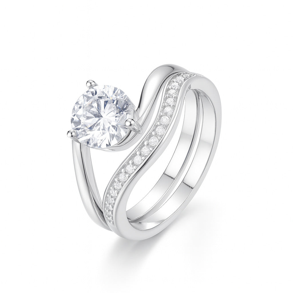 Moissanite S925 Sterling Silver Inlaid Round Moissanite Vintage High-end Combination Ring Set