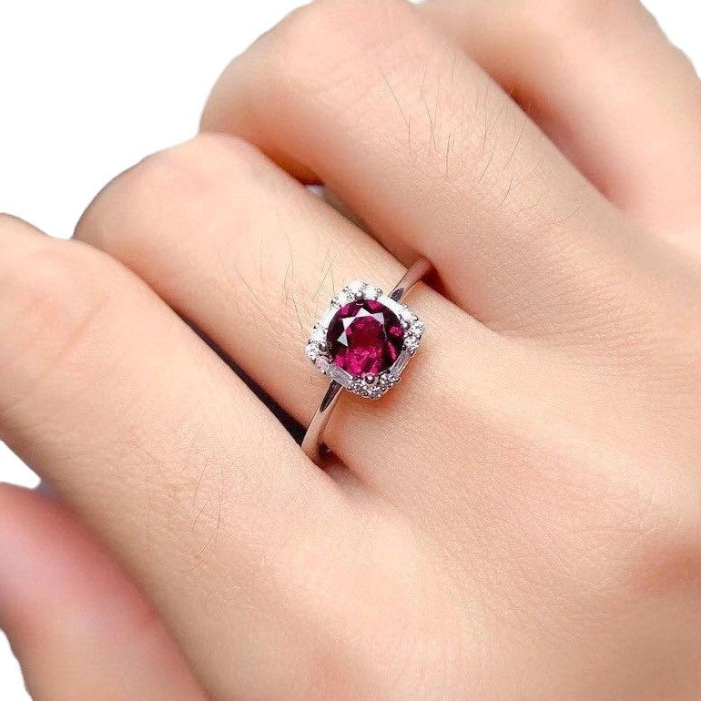 S925 Silver Inlaid Pendant Ring Earrings Natural Purple Tooth Black Garnet Set