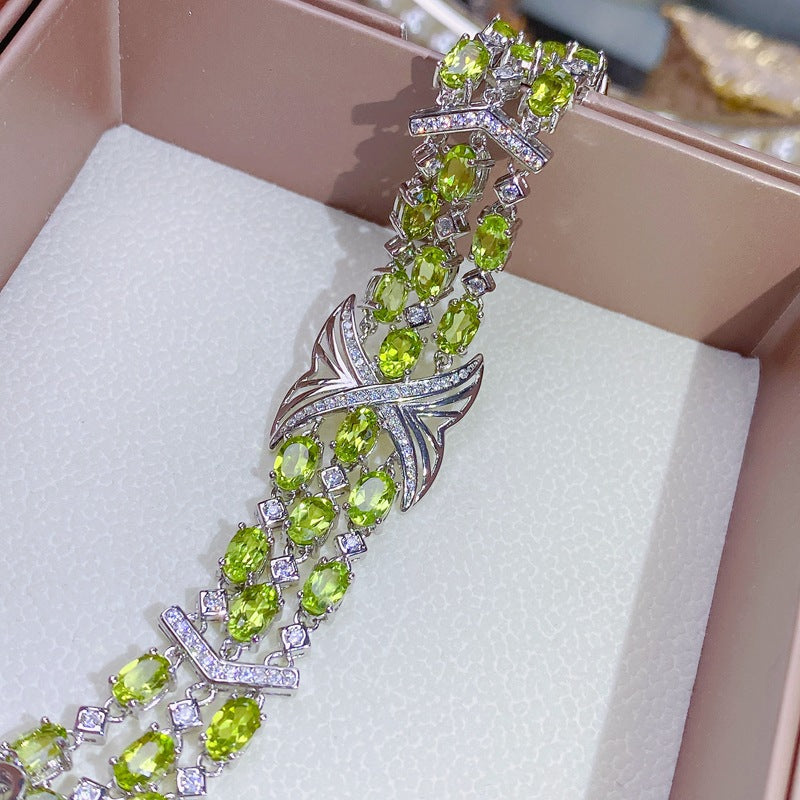 Luxury Light Luxury Style 925 Silver Jewelry Natural Peridot Bracelet