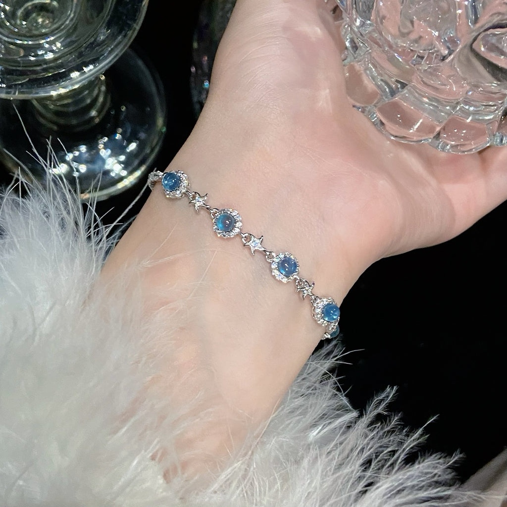 925 Sterling Silver Hand Jewelry Natural Aquamarine Bracelet