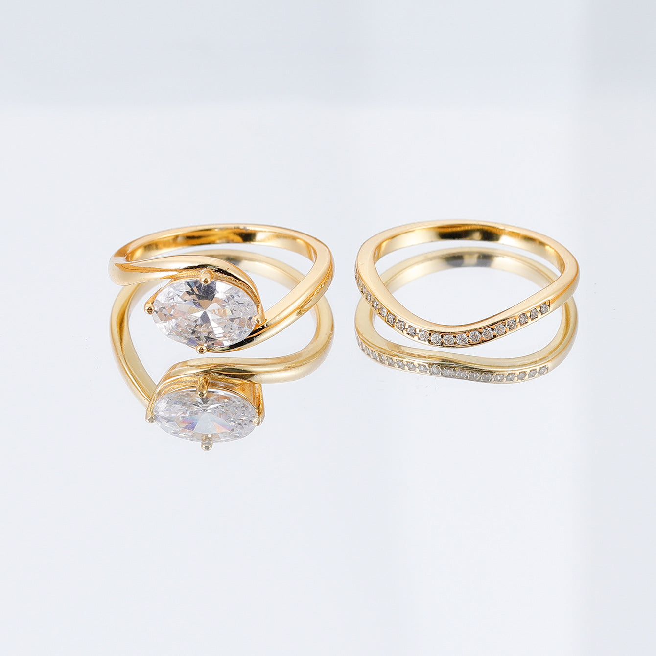 S925 Silver Set Egg-Shaped Moissanite Ring Combination Ring Independent Stand Hot Sale Elegant Simple Style