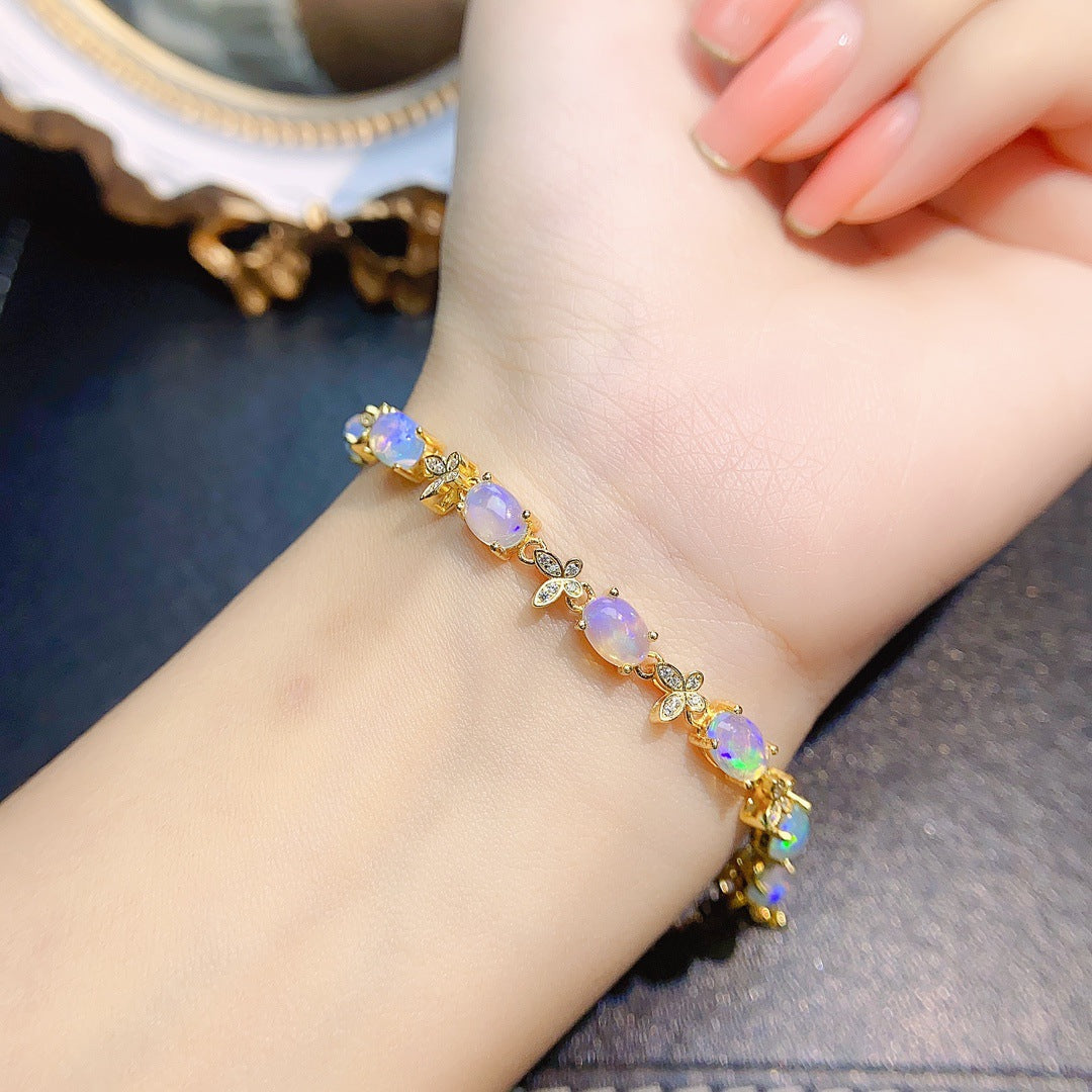 S925 Silver Inlaid Main Stone 5*7 Natural White Opal Bracelet