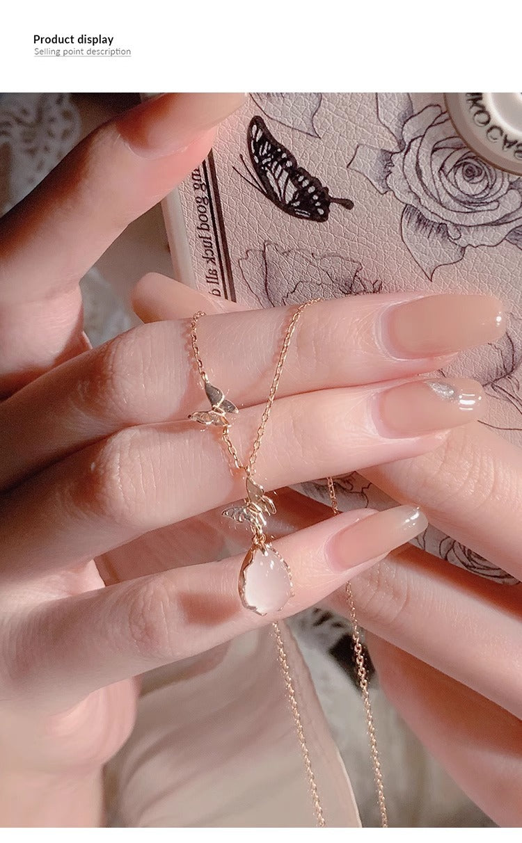 Light Luxury Daytime Collection Pink Crystal Pendant Sterling Silver Butterfly Necklace for Women Attracting Love Clavicle Chain