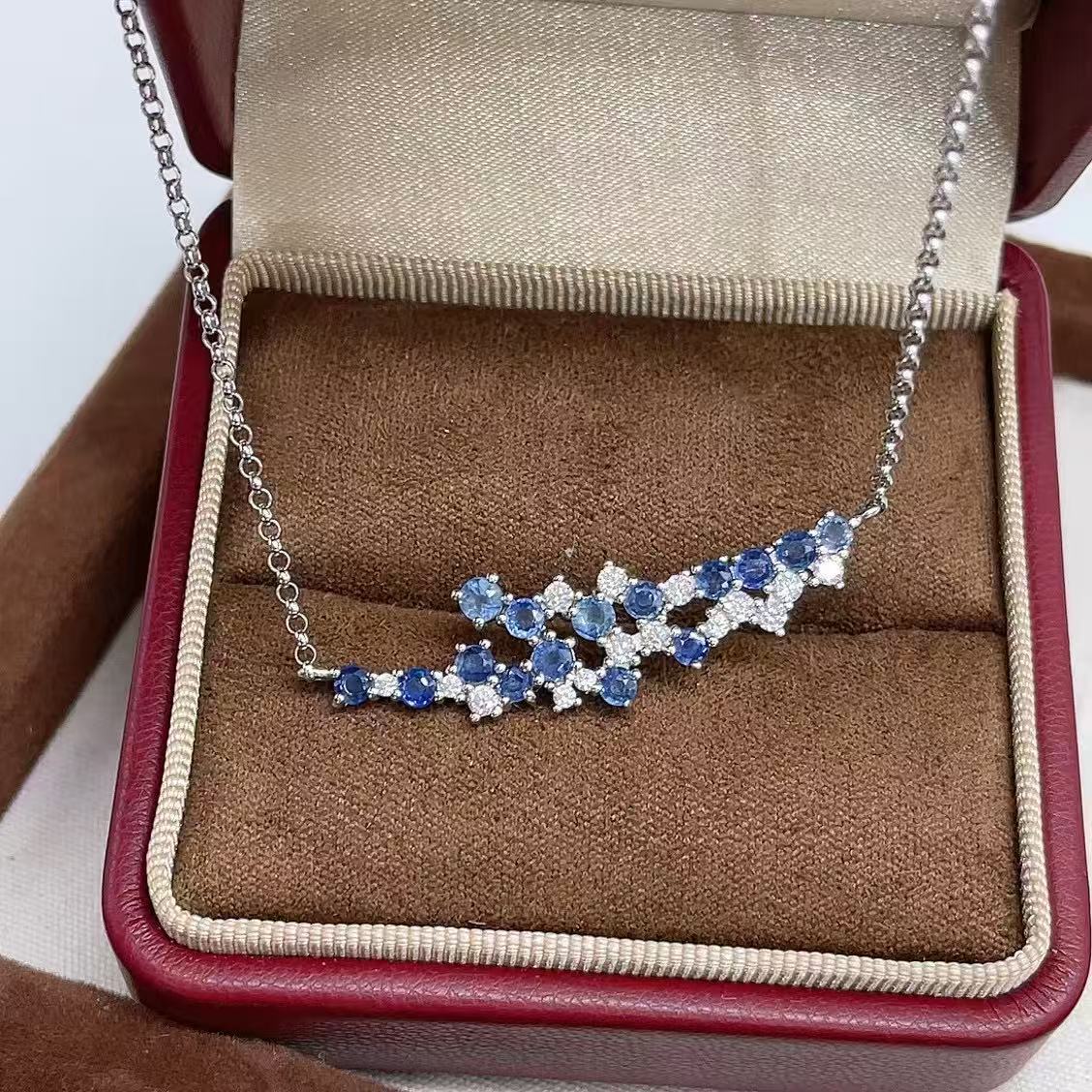 S925 Sterling Silver Wisteria Flower Smile Sweet Sapphire Necklace