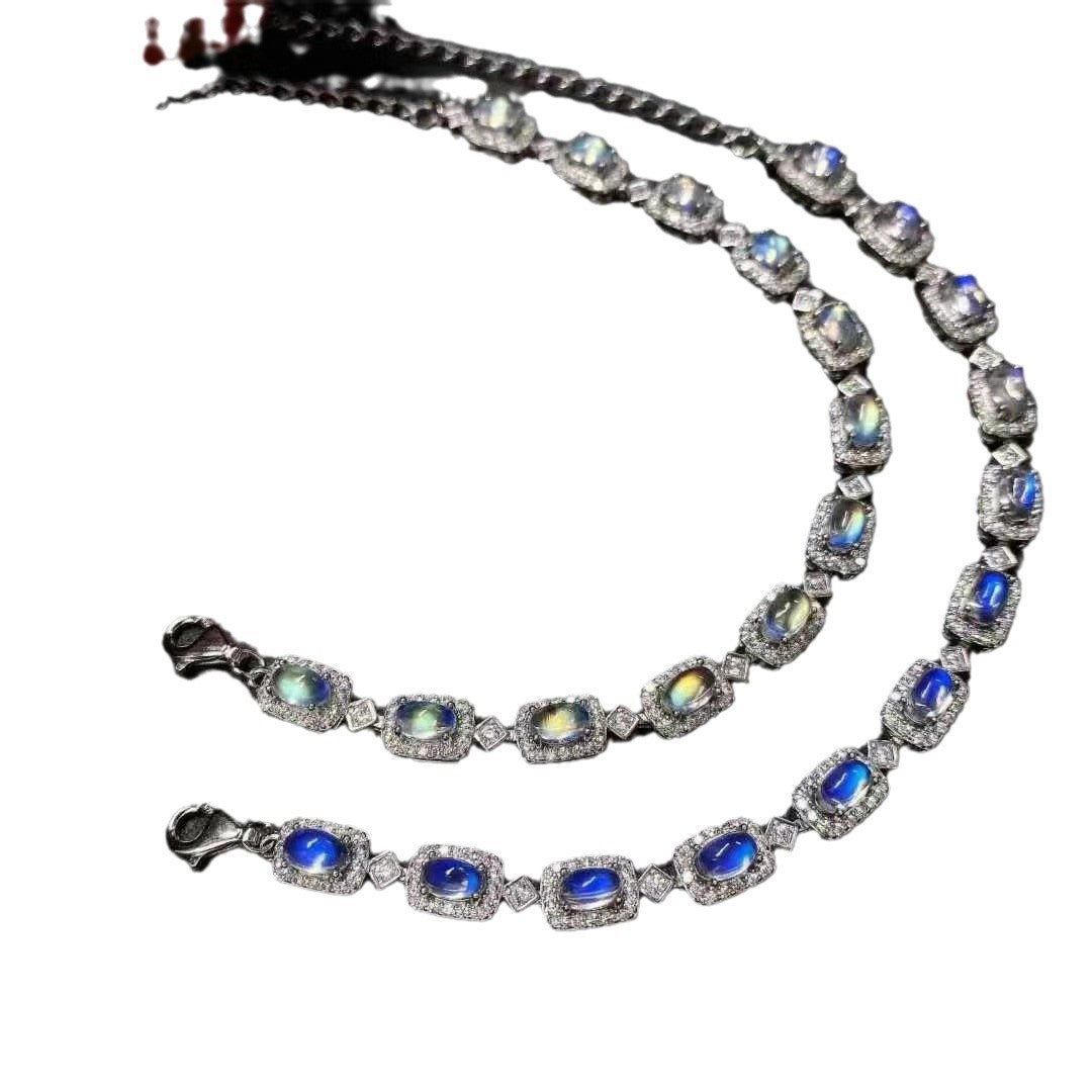 Natural Moonstone Bracelet Fashion Design Inlaid S925 Silver Women's Bracelet Simple Moonstone