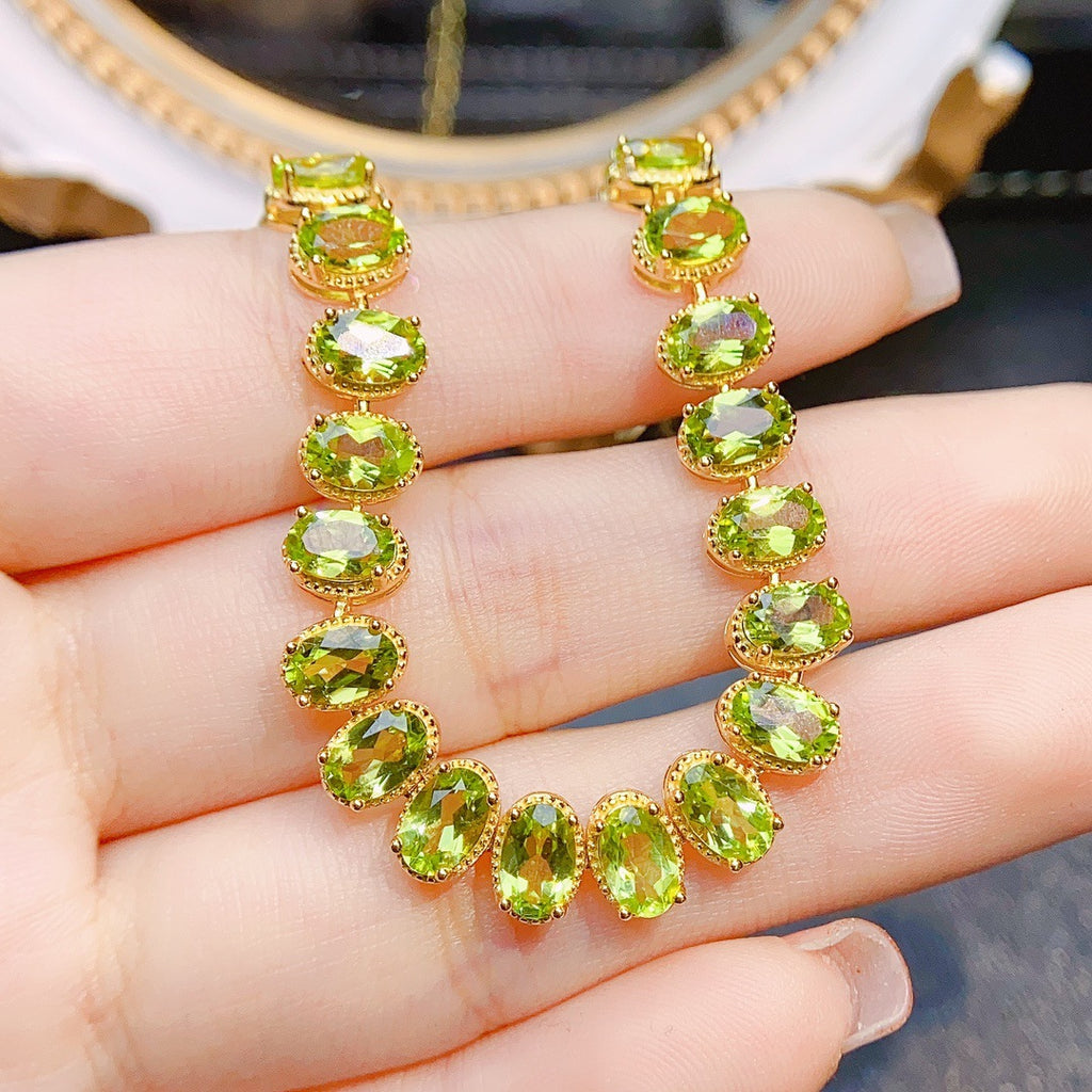 S925 Silver Inlaid Main Stone 4*6 Natural Peridot Bracelet