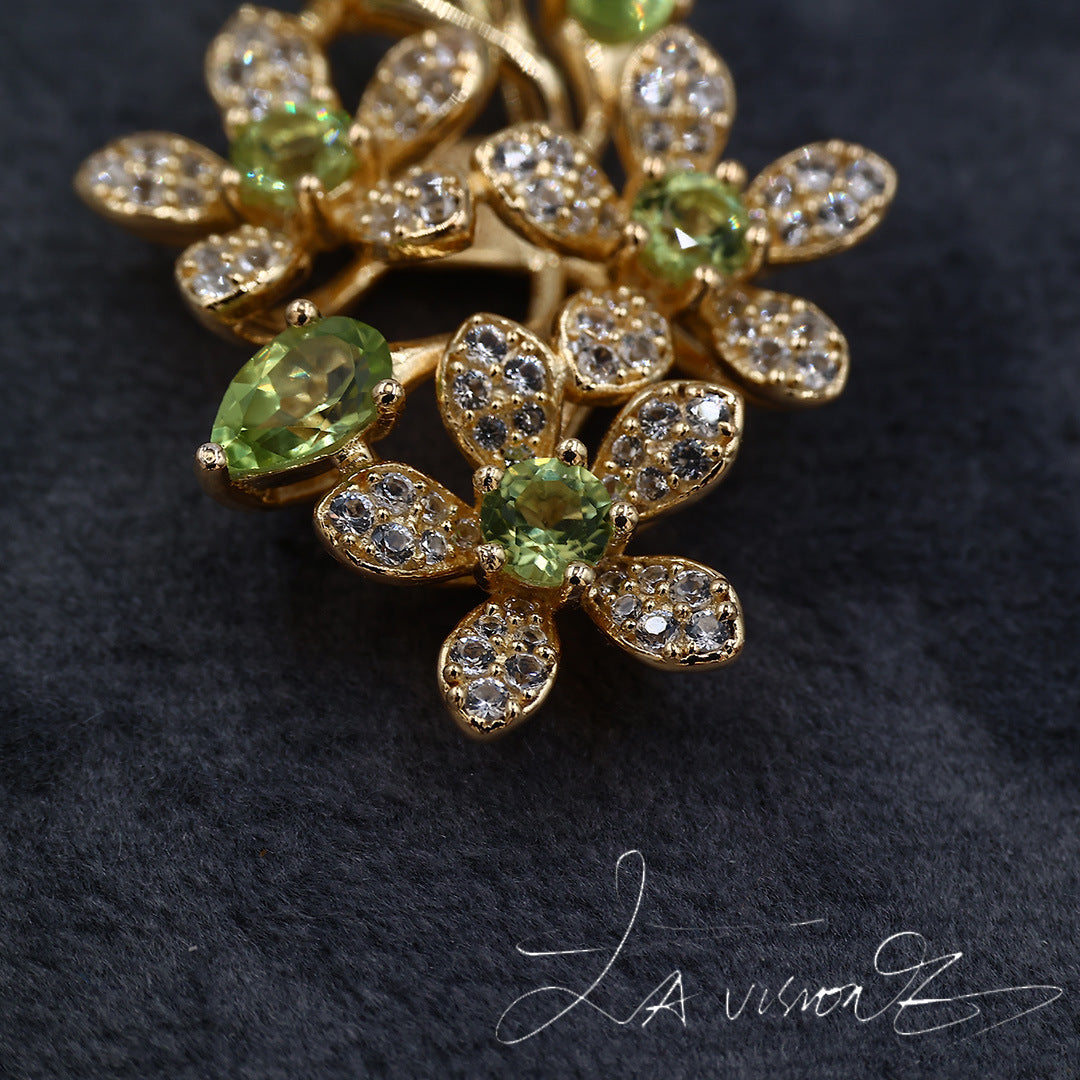 S925 Silver Inlaid Peridot Synthetic White Sapphire Pendant