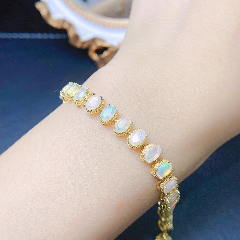 S925 Silver Inlaid Main Stone 4*6 Natural White Opal Bracelet
