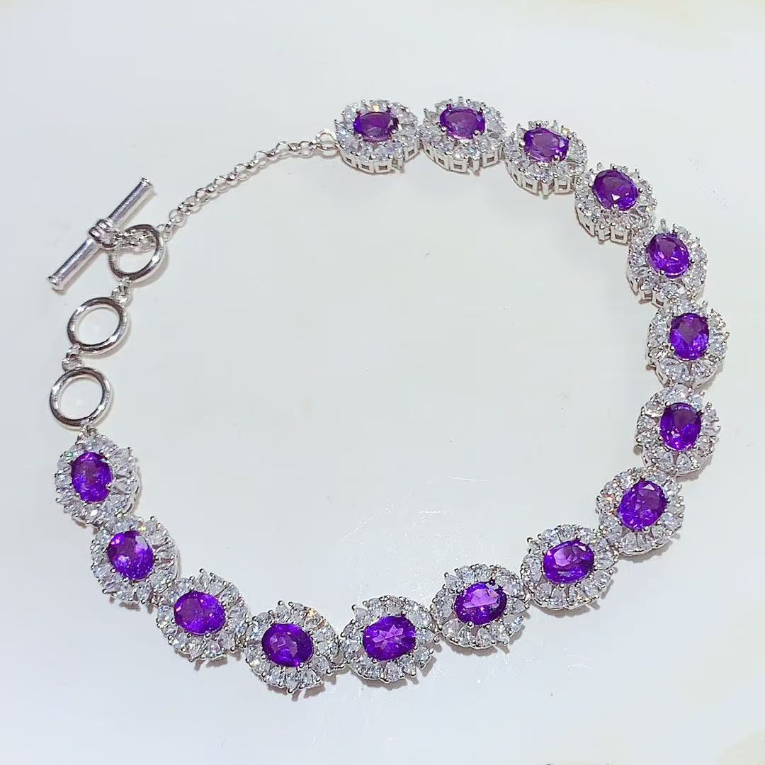 Light Luxury Heavy Craft High-End Versatile Crystal S925 Silver Inlaid Natural Amethyst Bracelet