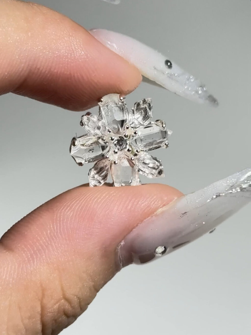 Flower of Winter Natural Shining Original Design Handmade Earrings · Pair of All-White 925 Silver Earrings