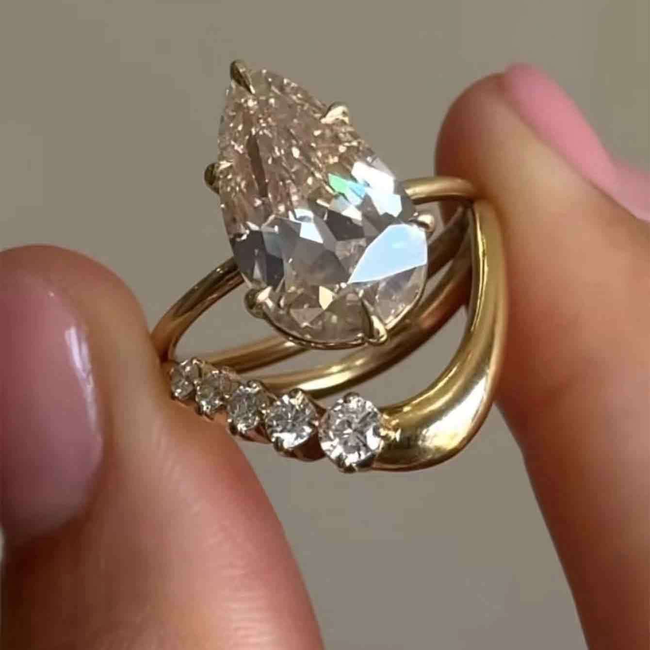 S925 Silver Set Water Drop Moissanite Ring Combination Amazon Hot Selling Women's Ring Bestselling Set Ring