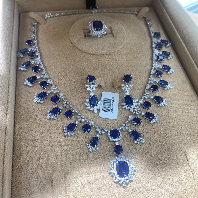 S925 Sterling Silver Cultivated Sapphire Pillow Necklace Light Luxury High Sense Luxury Necklace