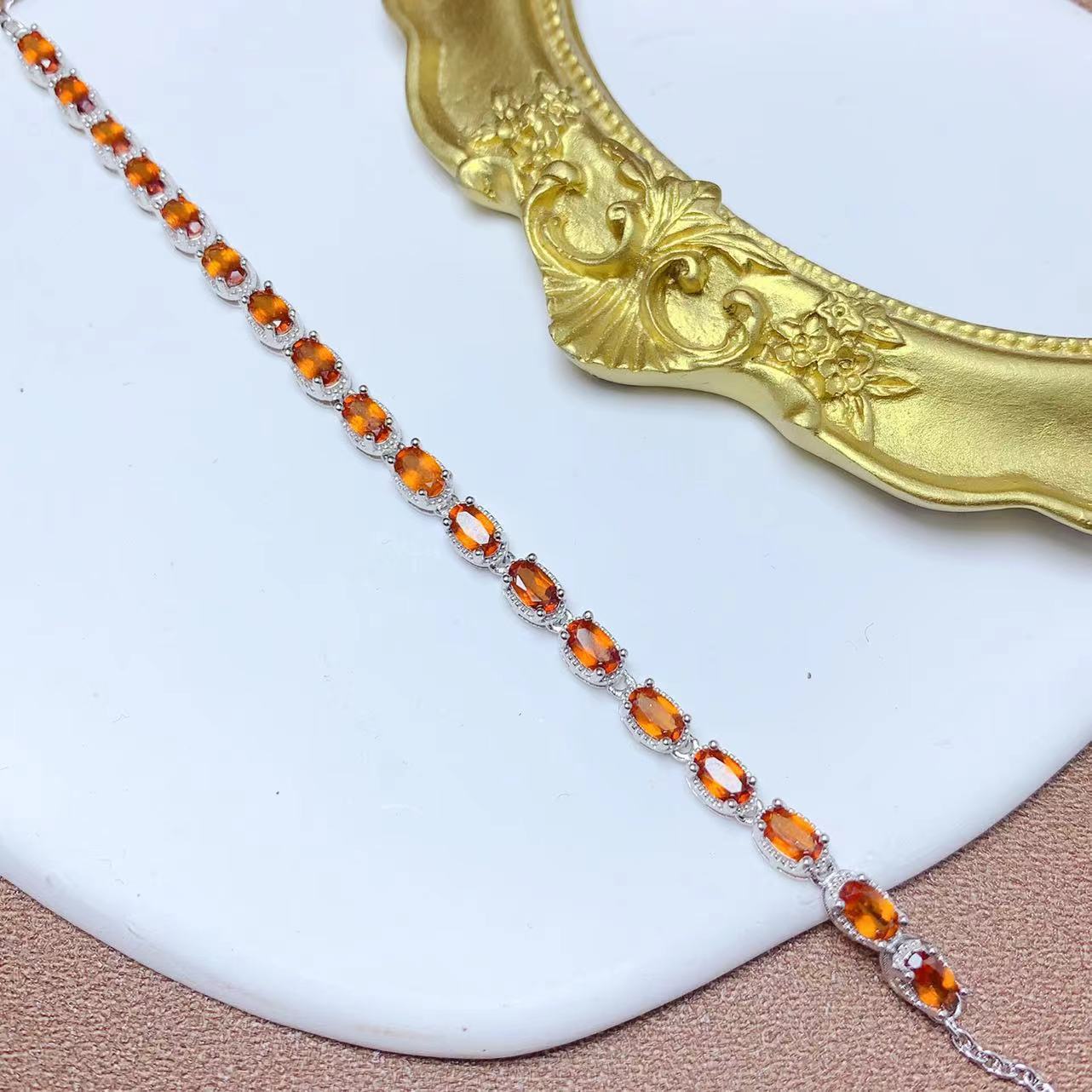 S925 Silver Inlaid Natural Fenda Garnet Simple Multi-Grain Goddess Bracelet