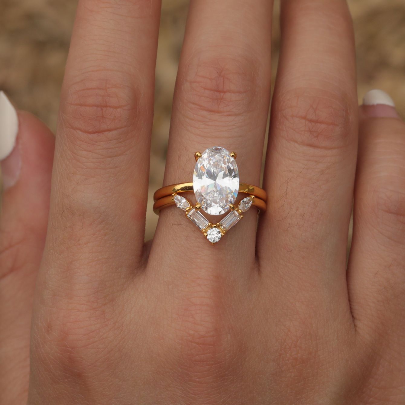 S925 Silver Combination Two-Piece Set Moissanite Ring Egg-Shaped Main Stone Exquisite Set Ring Independent Stand Hot Sale Wholesale