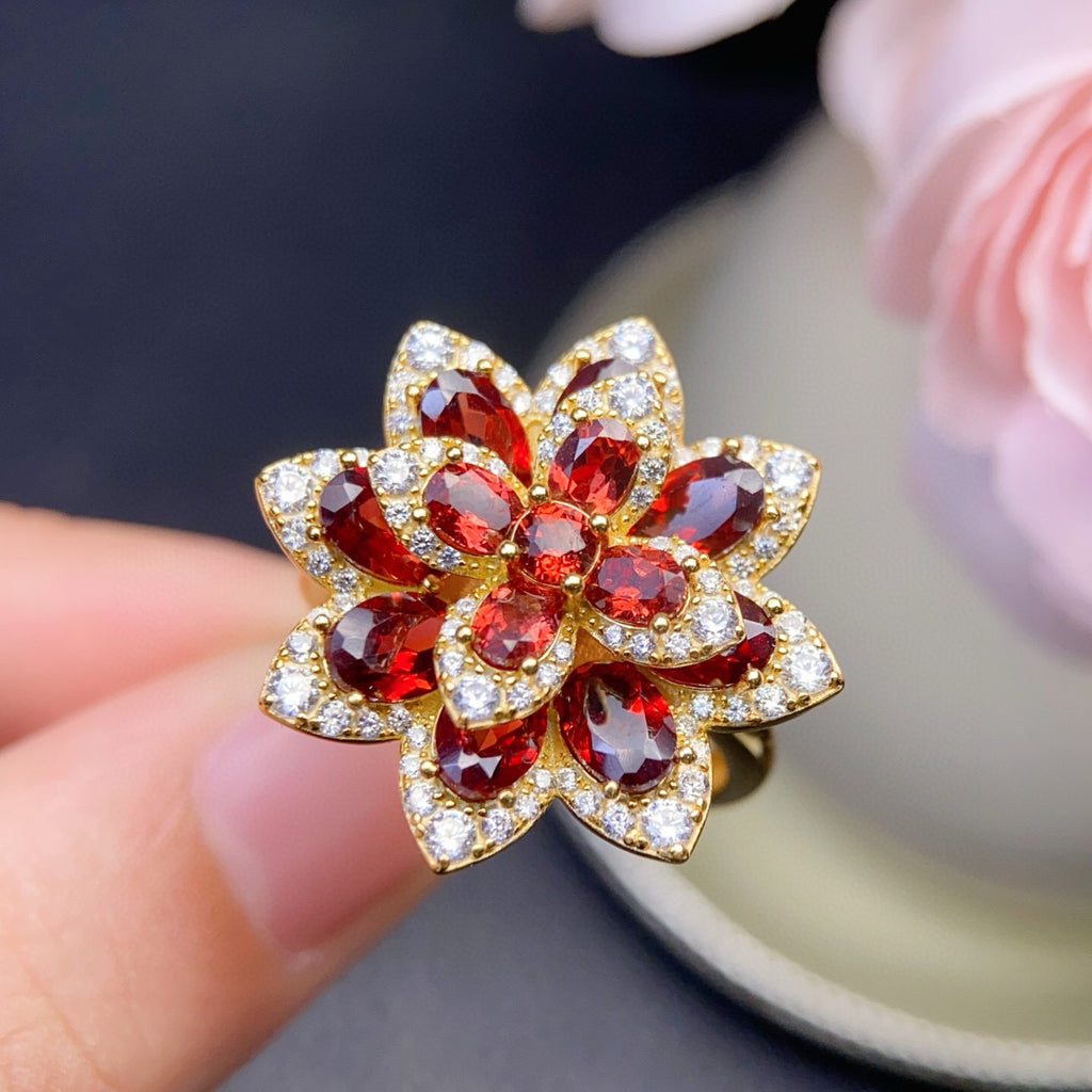 Pure Body Main Stone Approximately 4*6, 3*4mm 925 Silver Precision Inlaid Natural Red Garnet Ring