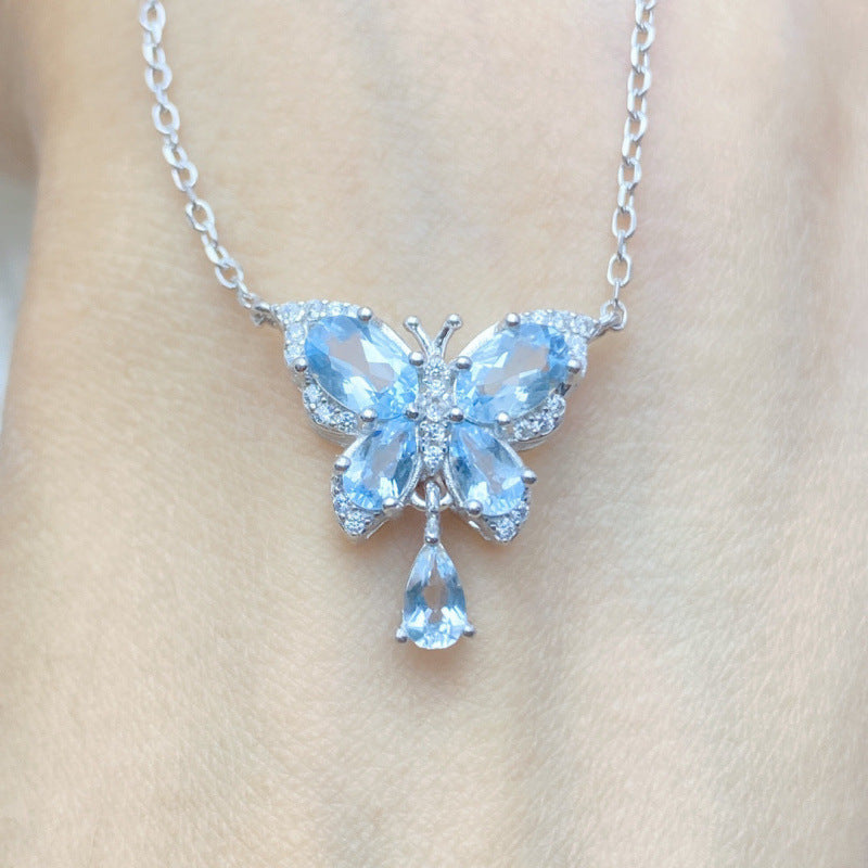 Natural Raw Santa Maria Aquamarine Butterfly Pendant