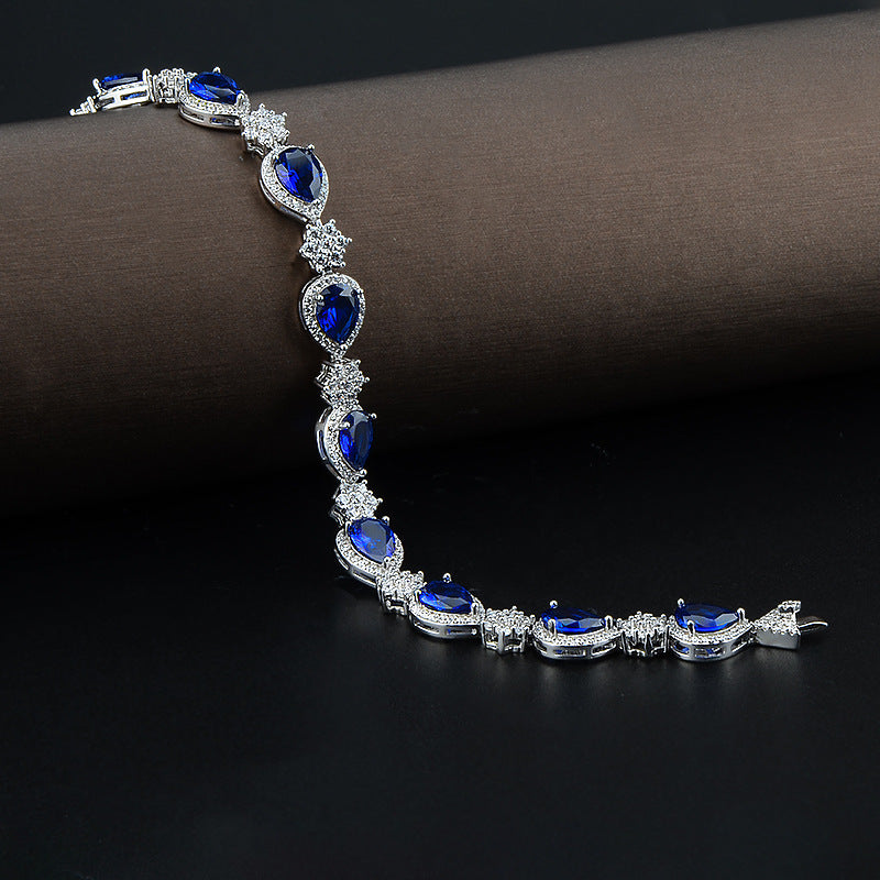 925 Sterling Silver Sapphire Diamond Bracelet 5A Zircon Bracelet