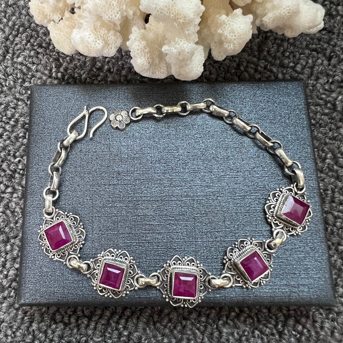 Nepal Handmade 925 Inlaid Yellow Crystal Ruby Amethyst Opal Stone Vintage Bracelet