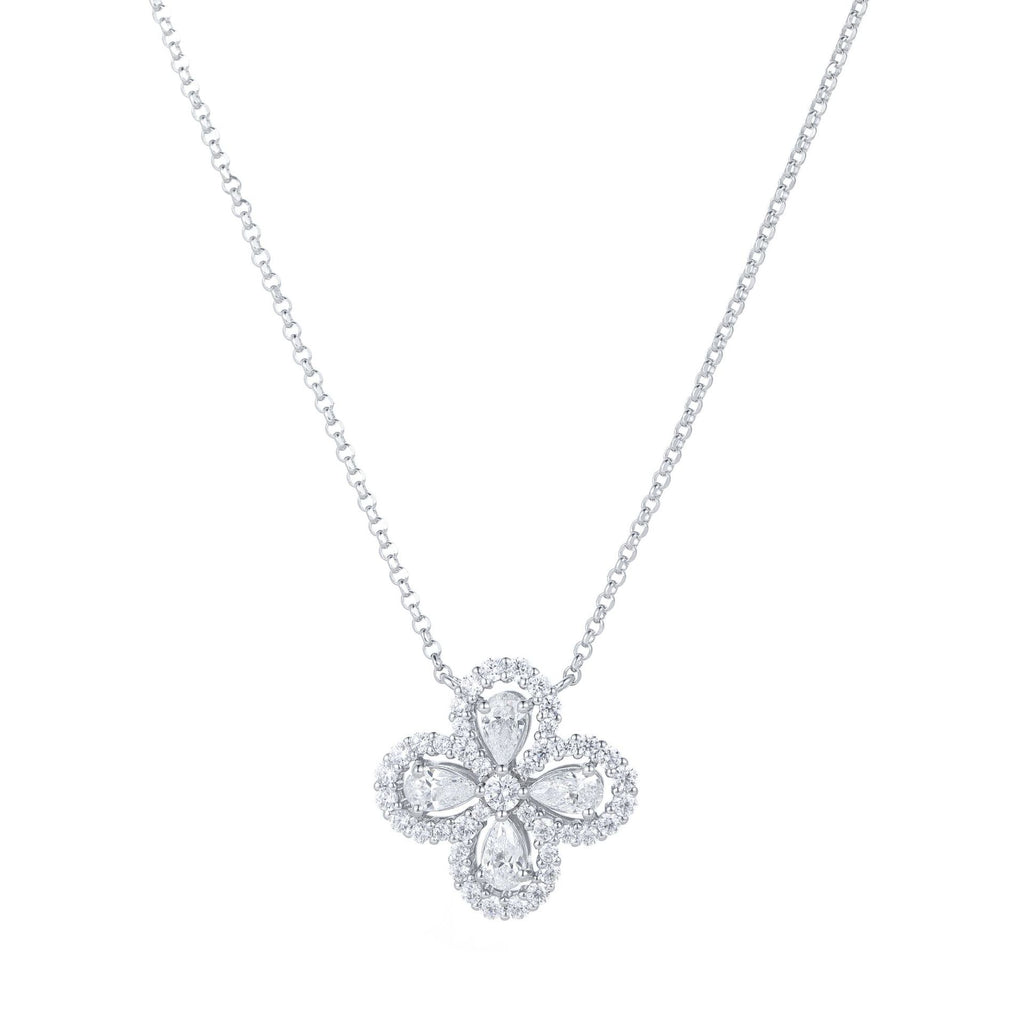 1.9 Carat Four-Leaf Clover Cultivated Pink Sapphire Full Diamond Necklace Aquamarine S925 Sterling Silver Pendant