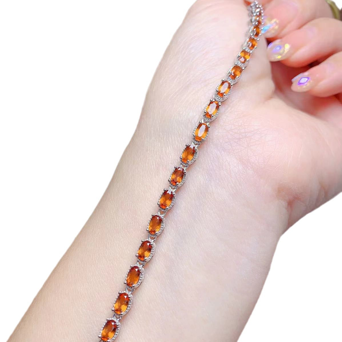 S925 Silver Inlaid Natural Fenda Garnet Simple Multi-Grain Goddess Bracelet