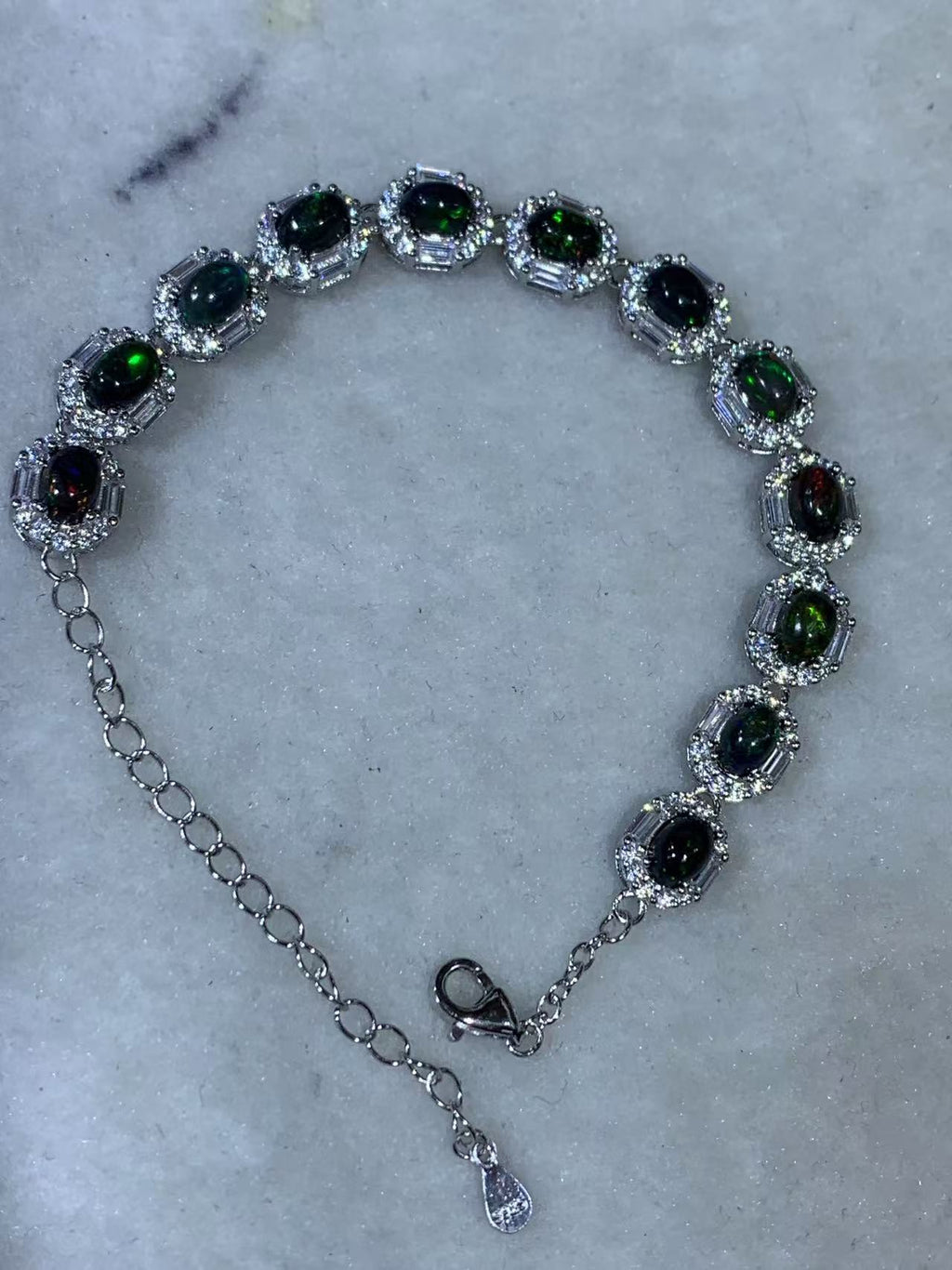 S925 Sterling Silver Inlaid Size 4*6mm Natural Opal Bracelet