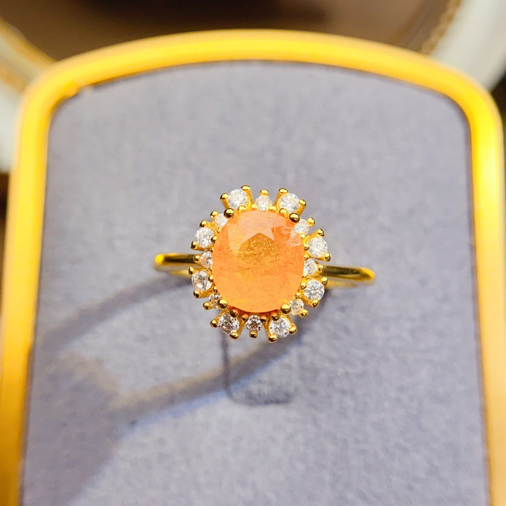 S925 Silver Inlaid Main Stone 6*8mm Natural Garnet Ring