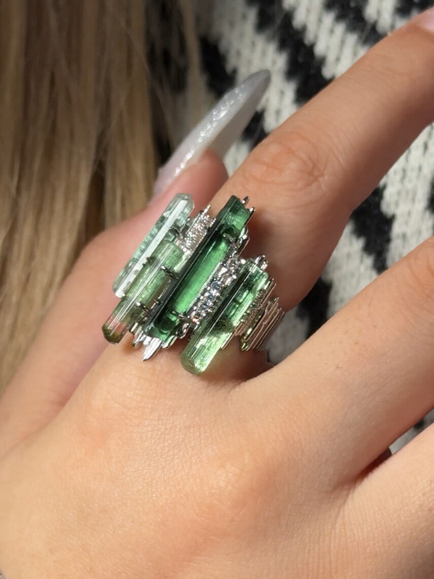 Fuguang Original Design Handmade Ring · Green Tourmaline