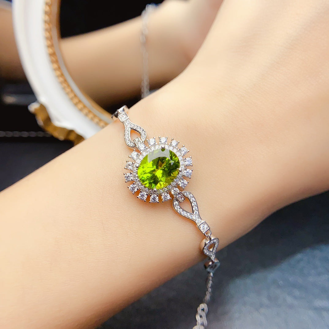 S925 Silver Inlaid Main Stone 9*11 Natural Peridot Bracelet