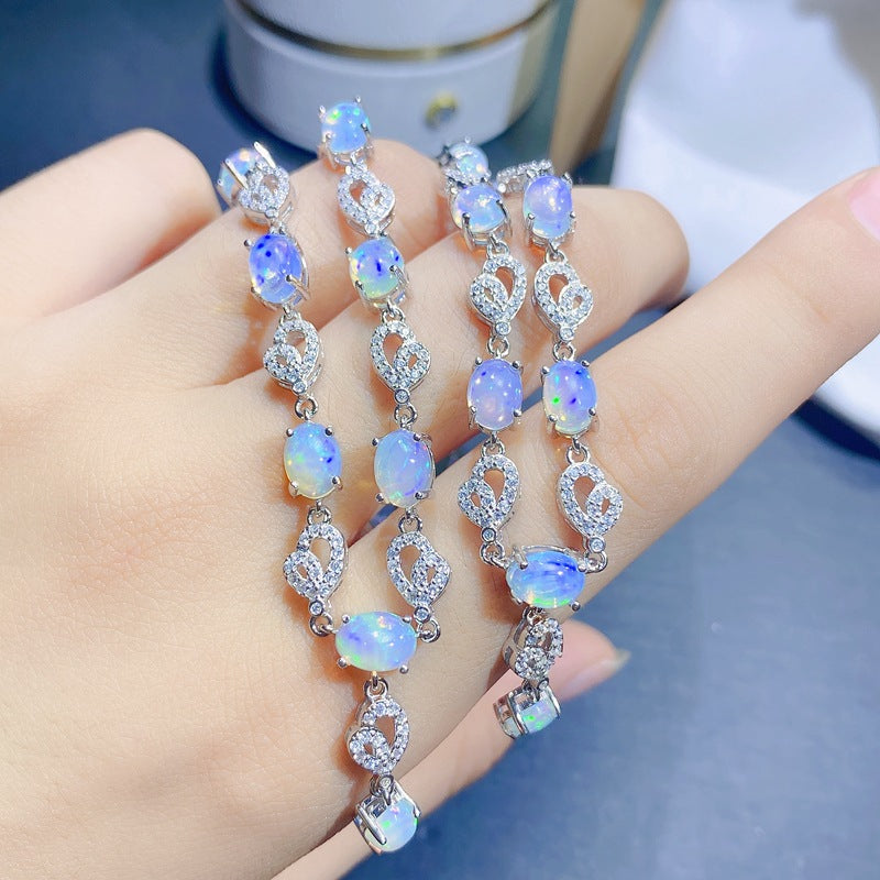 5*7mm Women's Chain Japanese Style Light Luxury Fire Color Gemstone Natural Opal Necklace