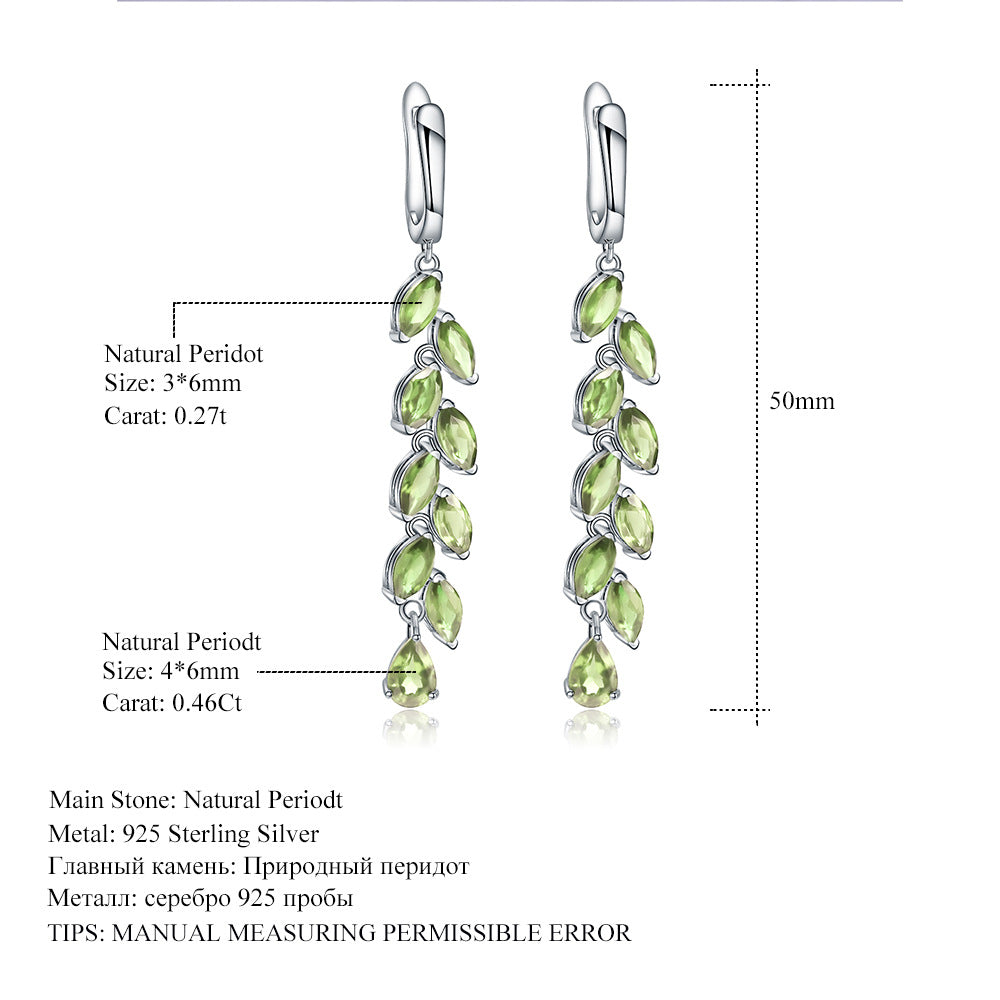 Light Luxury Fashion Natural Peridot Earrings Design Sense S925 Silver Inlaid Natural Gemstone Earrings