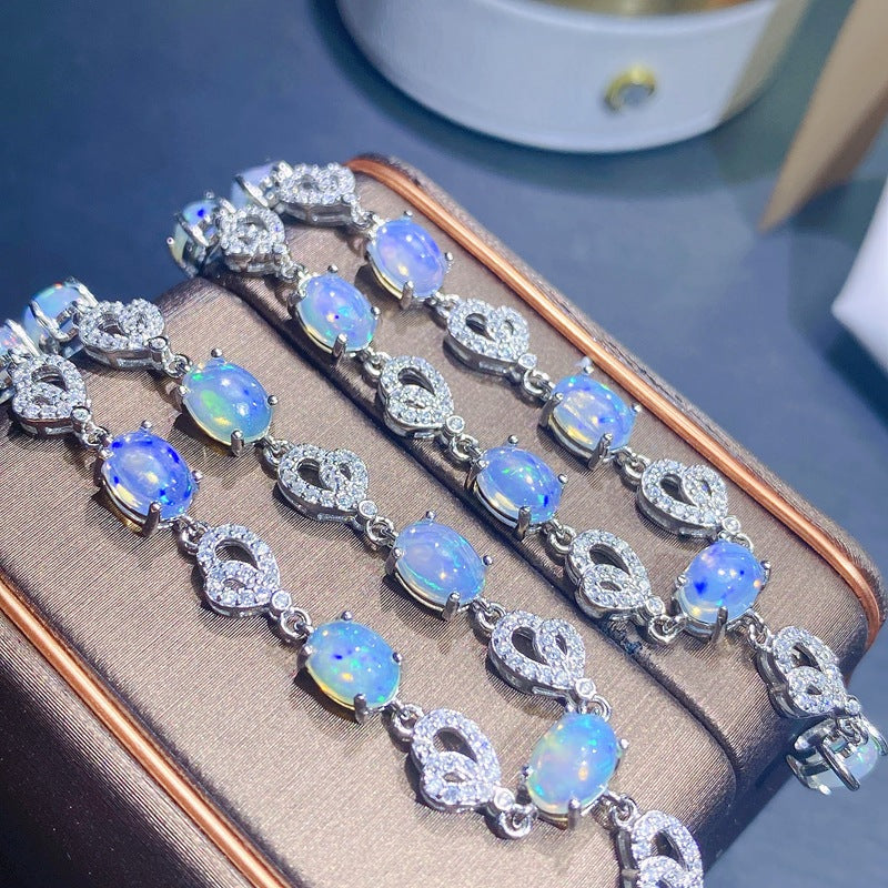 5*7mm Women's Chain Japanese Style Light Luxury Fire Color Gemstone Natural Opal Necklace