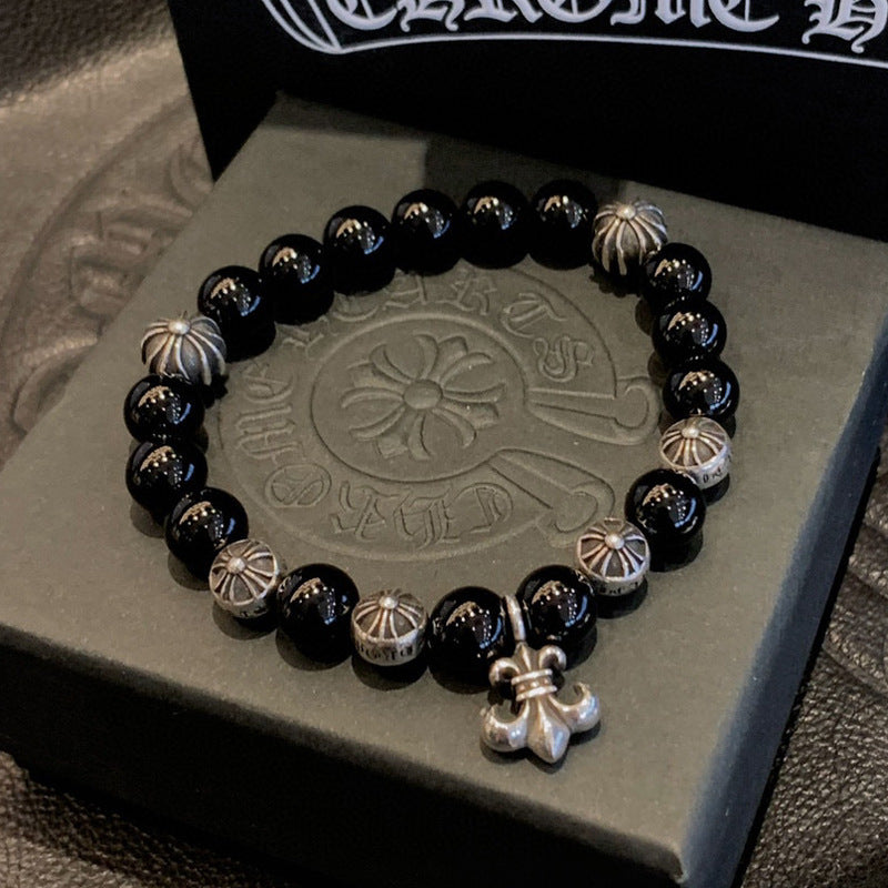 8mm Boy Scout Flower Obsidian Bracelet