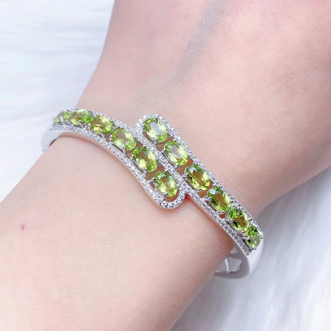 s925 Silver Jewelry Light Luxury Natural Peridot Bracelet