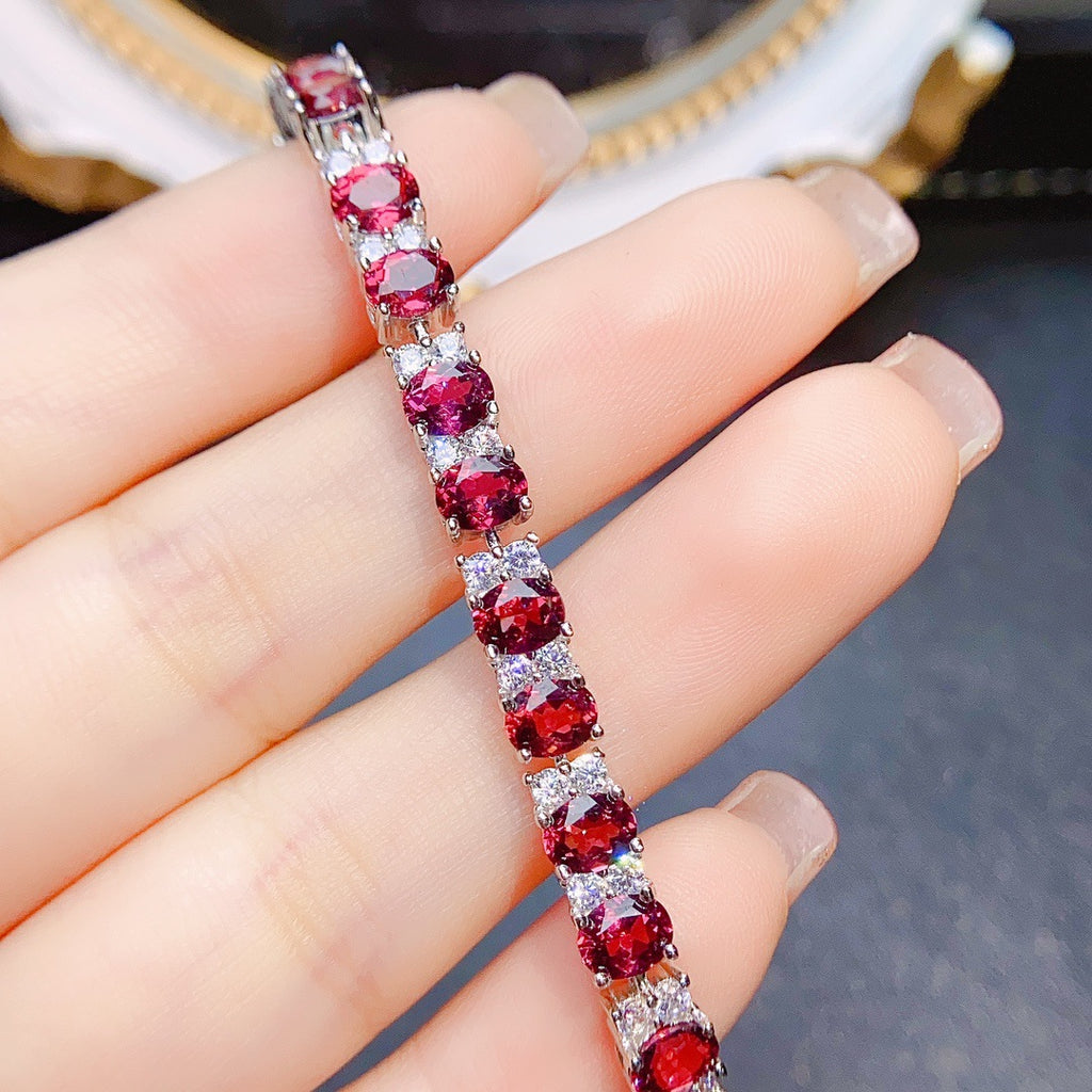 S925 Silver Inlaid Main Stone 4*5 Natural Garnet Bracelet