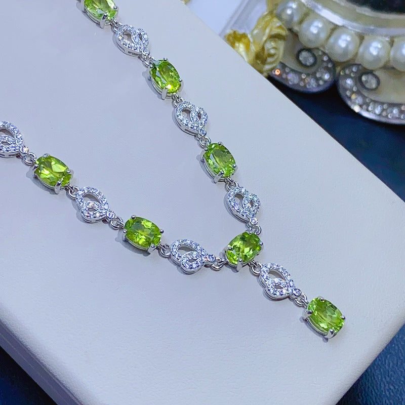 Natural Peridot Necklace Main Stone 5*7mm Collarbone Chain