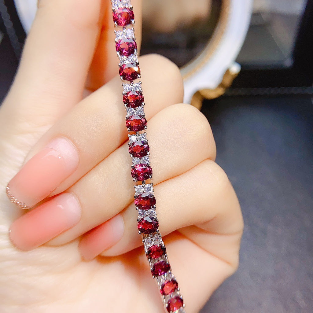 S925 Silver Inlaid Main Stone 4*5 Natural Garnet Bracelet