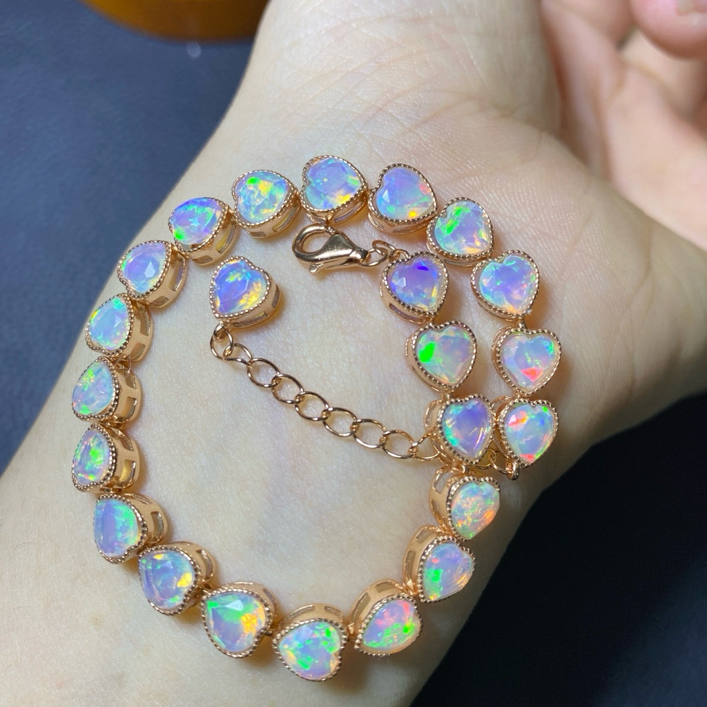 Crystal Clean Main Stone 5mm S925 Silver Precision Inlaid Natural Opal Pure Natural Opal Bracelet