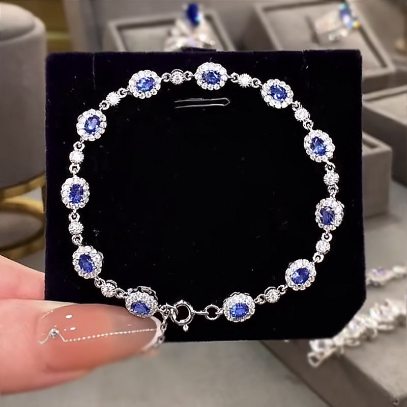 S925 silver simulation sapphire 3*4 oval drill bracelet