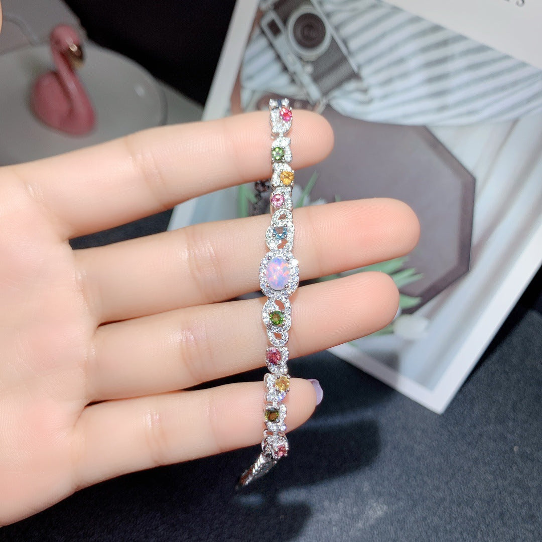 S925 Silver Inlaid Main Stone 5*7 Natural White Opal Bracelet