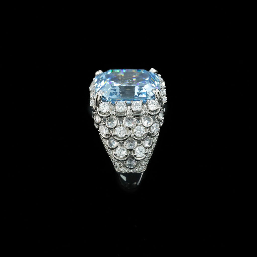 925 Silver Gold Plated Ring 16 Carat High Carbon Diamond Aquamarine Emerald Cut Fish Scale Jewelry Women's Ring