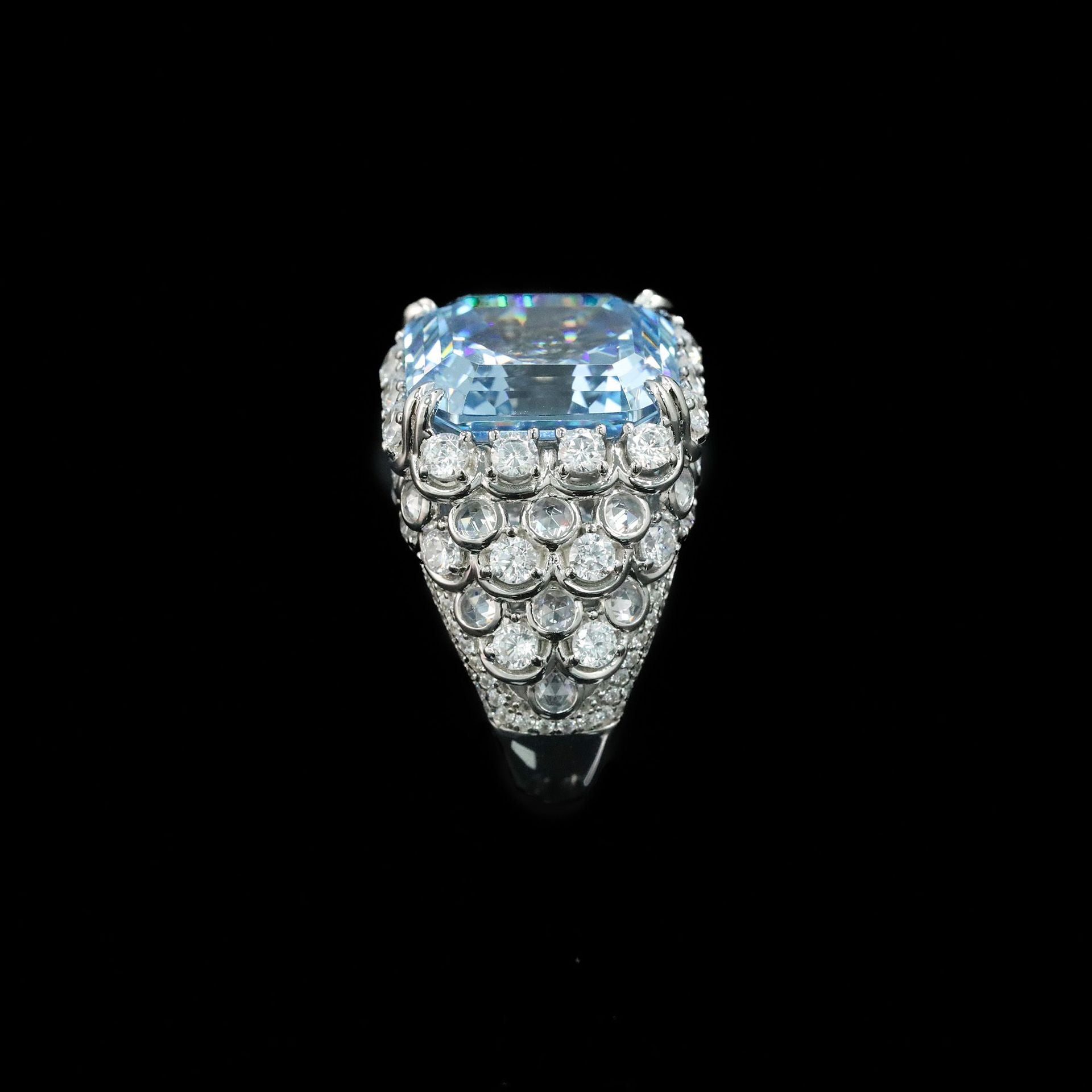925 Silver Gold Plated Ring 16 Carat High Carbon Diamond Aquamarine Emerald Cut Fish Scale Jewelry Women's Ring
