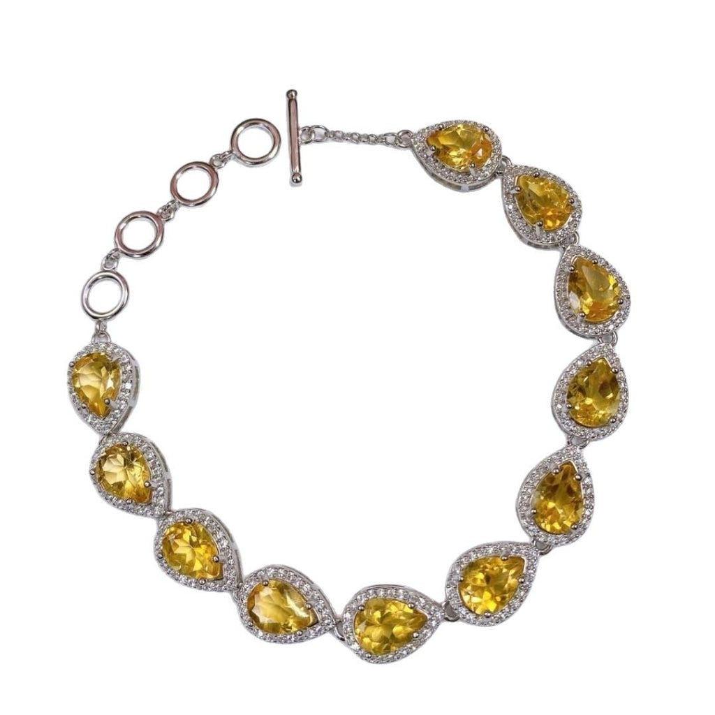 S925 Silver Inlaid New Natural Yellow Crystal Water Drop Bracelet