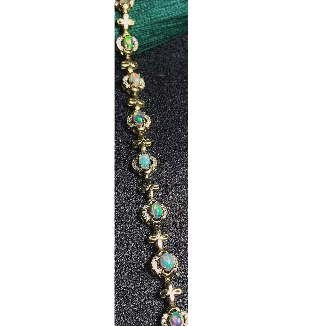 Natural Opal Bracelet Fire Color S925 Silver Electroplated 18k Gold Color Color Treasure Bracelet