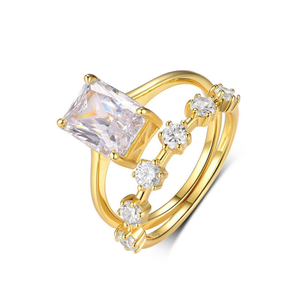 S925 Silver Set Ring Moissanite Ring Set Rectangular Main Stone Stacking Ring Source Factory Wholesale