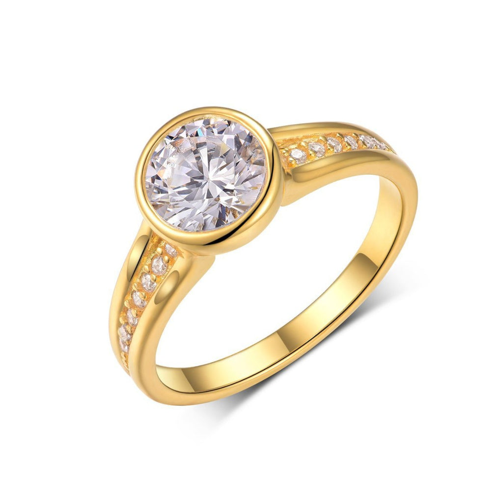 S925 Silver Moissanite Ring Round Main Stone Bezel Design Arm Setting Stone Gold Simple Versatile Women's Hot Sale